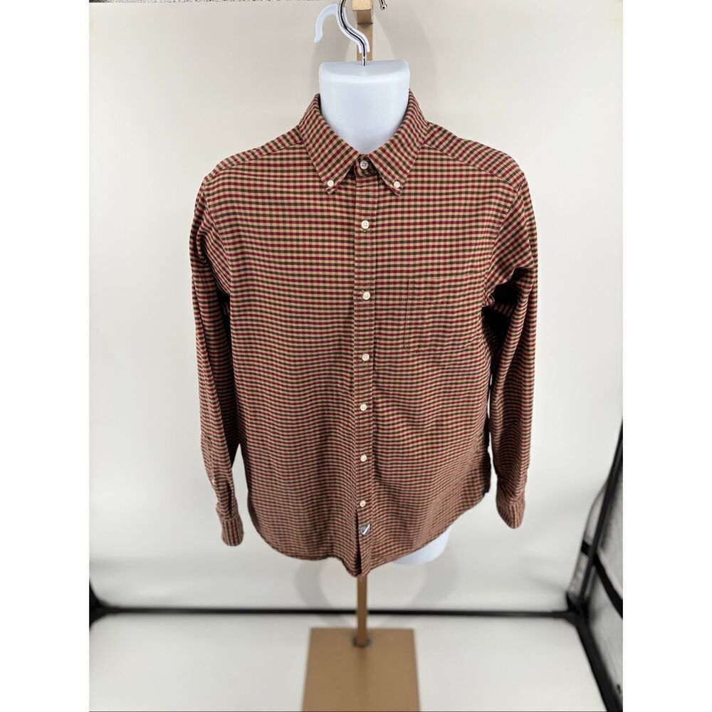 Daniel Cremieux Classics Micro Gingham Button Down Shirt M Red Brown Cotton
